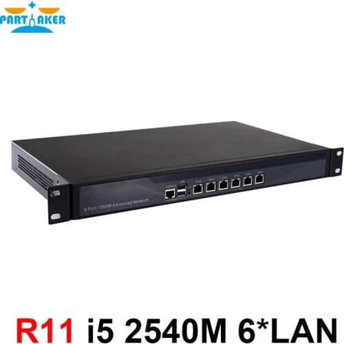 Partaker R11 Firewall VPN 1U Rackmount Network Security Appliance with AES-NI Router PC Intel Core I5 2520M 6 Intel Gigabit Lan