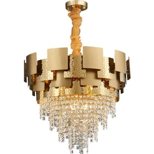 Modern Golden Stainless steel Used in Living room Dining Lamp villa Duplex Building Simple Atmospheric Gloss Hanging Chandelier