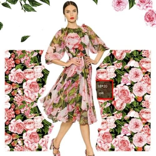 Custom rose printed chiffon polyester fabric cloth 145 cm width see-through shirt dress womens fabric alibaba express