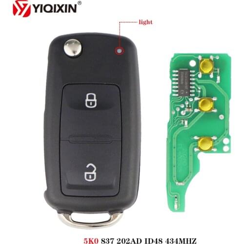 YIQIXIN Remote Car Folding key 5K0 837 202AD 2 Buttons 434MHz Fob For VOLKSWAGEN VW Amarok Transporter 2011-2016 ID48 Chip