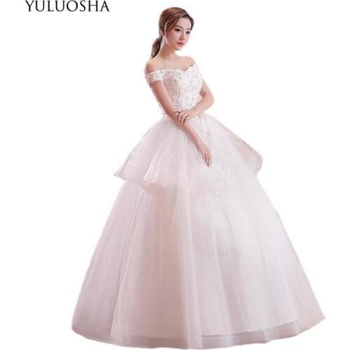 YULUOSHA Plus Size Wedding Dress Boat Neck Appliques Lace Boho Wedding Dress Halter Neck Ball Gowns Custom Made Vestido Fiesta
