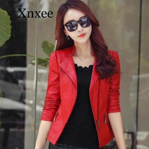 2020 Elegant New Womens Leather Jacket Bright Colors Black Motorcycle Coat Short Faux Leather Biker Jacket Soft Jacket Female