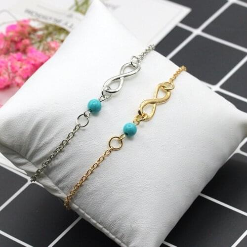 "8" Shape Joint Blue Stone Golden Silver Plated Metallic Bracelets for Women