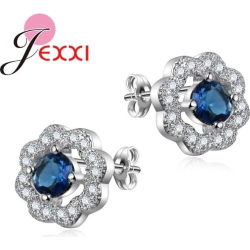 Original 925 Sterling Silver Flower Crystal Stud Earrings for Women Girls Birthday Gifts Shiny Zircon AAA+ CZ Hot Jewelry