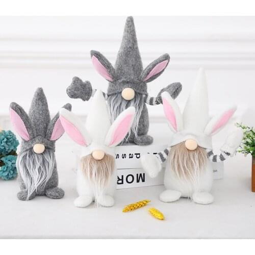 1pc/4pcs 2 Size White Gray Cartoon Hands Up Beard No Face Rabbit Ear Doll Desk Display Easter Day Party Home Pendants Ornament