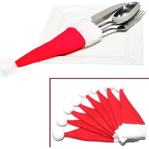 10pcs Christmas decorations for home mini cap tableware Cutlery holder bags christmas hat navidad natal christmas table decor