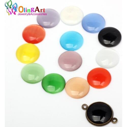 12mm/14mm/16mm/18mm Glass Cat Eyes Stone 12pcs/Lot Ring Semi-Circular Flat Candy Colored Mixed Color DIY Necklace Jewelry Making