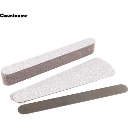 20Pcs/Set Grey Removable Buffer Pads With Metal Handle Replacement SandPaper Straight Nail Art Files Manicure Salon Supply