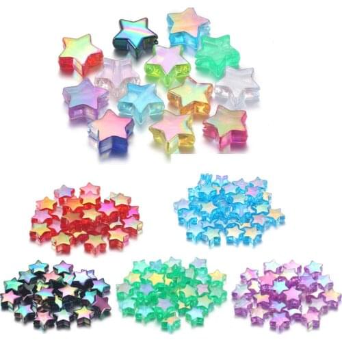100pcs Acrylic Shiny Star Scattered Beads Five-Pointed Star Colorful Beads For DIY Jewelry Bracelets Crafts Making Accessories