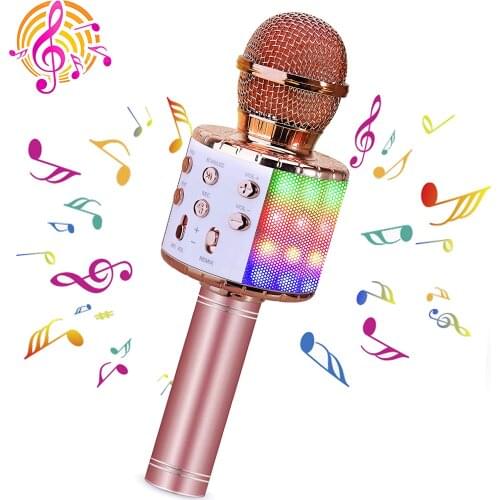 Wireless 4 in 1 Bluetooth karaoke microphone with LED light, portable wireless microphone speaker for children