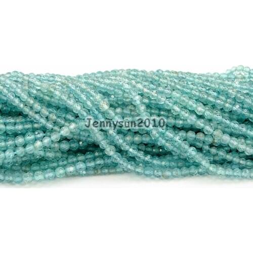 Brilliant Cut Shining Natural Sky Apatite Gems Stone 2mm~2.7mm Faceted Round Beads Jewelry Making 2 Strands/Pack