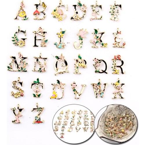 Floral English alphabet listing dripping alloy small pendant Bracelet pendant accessories DIY Jewelry Handmade Materials