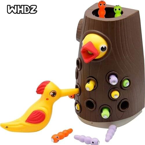 Woodpecker Magnetic Catch the Worm Animal Feeding Game Small Birds Children Educate Fishing Toys Set Kids Gift Family Toys Kit