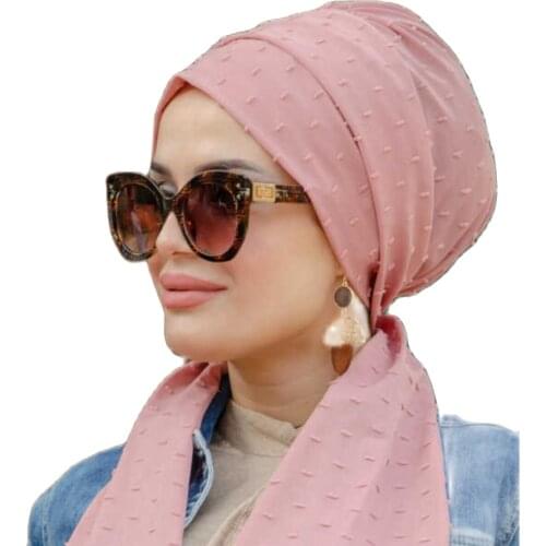 Cotton print muslim hijab scarf islamic inner hijab caps arab shawl hijab femme musulman turbante mujer powder pompom