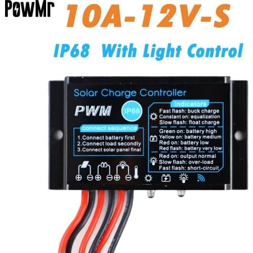 Solar Charge and Discharge Controller 10A 12V PWM Waterproof Regulator with Load 12 hours Working after Sunset for Street Light