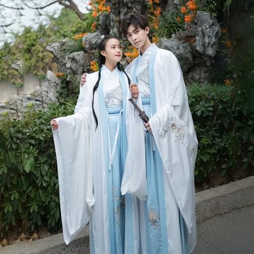 Chinese Folk Dance Hanfu Blue Couple Costume Chinese Traditional Clothes Cosplay Outfits Oriental Dance Wear Hanbok JL1492