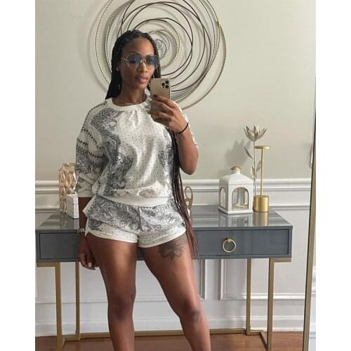 TNNAOFF New Popular Print Two Piece Tracksuits Women Set Long Sleeve T Shirt Fall Sexy Biker Shorts Lounge Wear Matching Sets