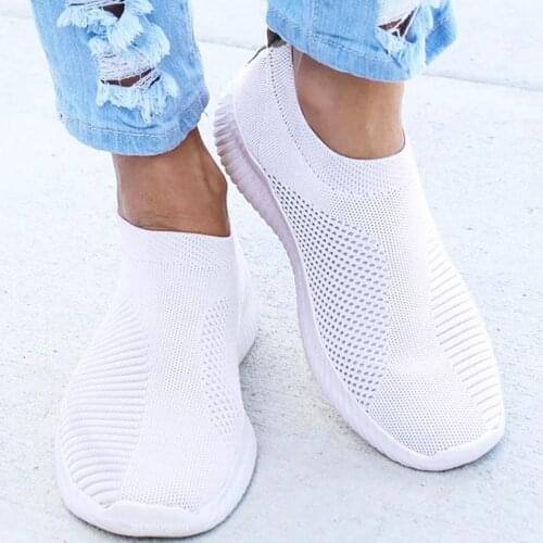Large Size Summer Slip-ons Sneakers Sock Woman Sports Shoes for Women Sport Sneakers Woman Running Tennis White Knitted GME-1782