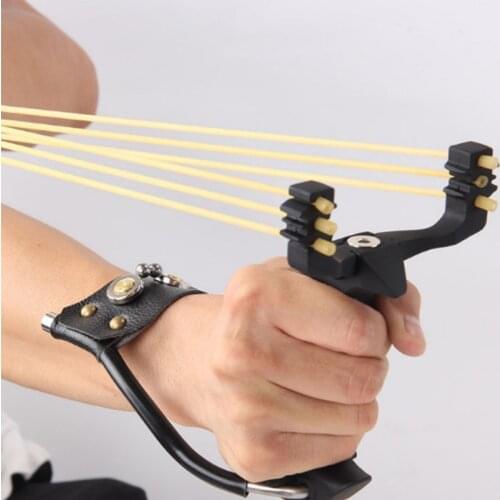 Powerful Slingshot With Wrist Rest Fishing Slingshot Hiking Hunting Sling Shot Flat Rubber Band And Balls Outdoor Tools