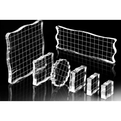 7 Pieces Acrylic Stamp Block Clear Stamping Tools Set with Grid Lines for Scrapbooking Crafts Card Making, Assorted Sizes