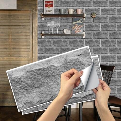 15x30cm Gray Tile Sticker For Kitchen Backsplash Restaurant Wall Decoration Wallpaper Adhesive Waterproof Bathroom Decal 6pc/Set