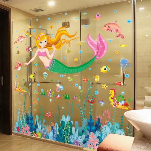 [shijuekongjian] Mermaid Seaweed Wall Stickers DIY Fish Seagrasses Mural Decals for Kids Room Baby Bedroom Bathroom Decoration