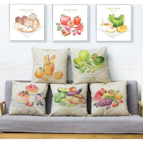 Orangic Food Fruits Print for Dining Room Pillow Cover 45*45cm Apple Cushion Covers Linen Pillow Case Home Decor Pillows Cases