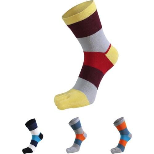 Five Finger Socks For Mans Cotton Street Fashion Socks With Toes Striped Colorful Party Dress Long Socks gifts for Men