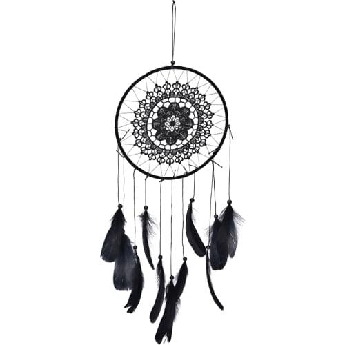 NEW Dia 20cm Handmade Dreamcatcher Black Feather Lace Indian Dream Catcher Bead Hanging Decoration Ornament Gift Wholesale