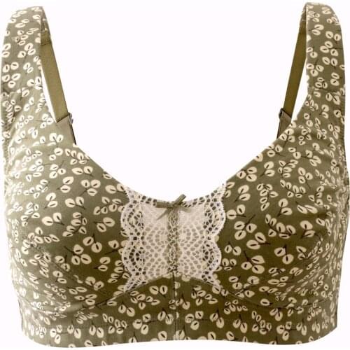 Melansheng Green Color Floral Printed Cotton Wire Free Full Coverage Plus Size Bra Comfort Summer Lingerie No Wire No Pad Bra