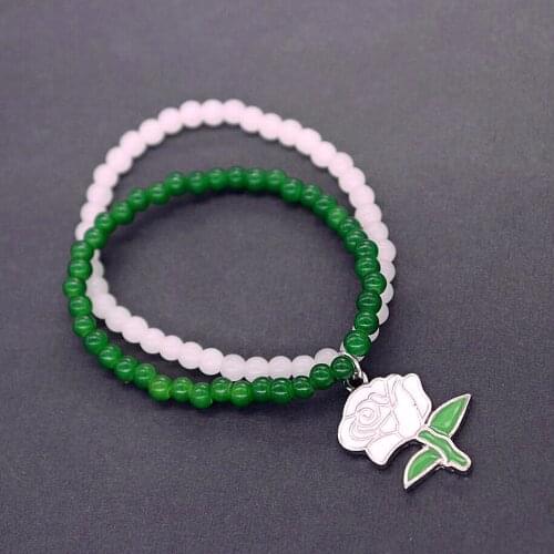 Drop Ship White Green Beads Sorority Links Incorporated Rose Charm Bracelets