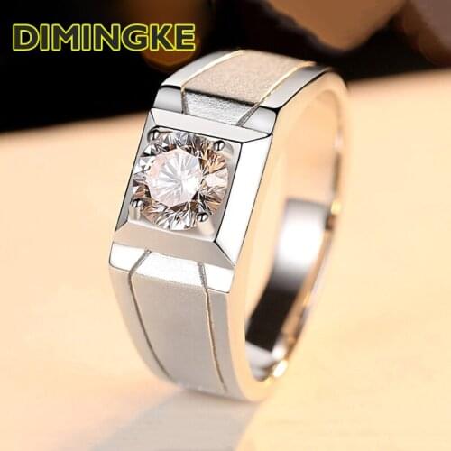 DIMINGKE Geometric Shape 1CT 2CT Moissanite Wide Ring GRA Certificate 100%-S925 Sterling Silver Mens High Jewelry