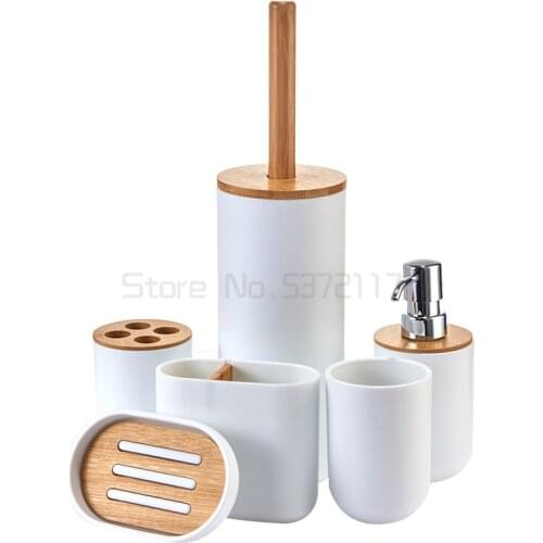 Bamboo and wood bathroom washing suit bathroom toothbrush rack gargle cup toilet brush rack soap box separated place