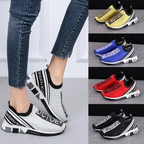Women flats casual shoes woman breathable mesh sneakers shoe loafers shiny crystal chaussures femme zapatos mujer sapato