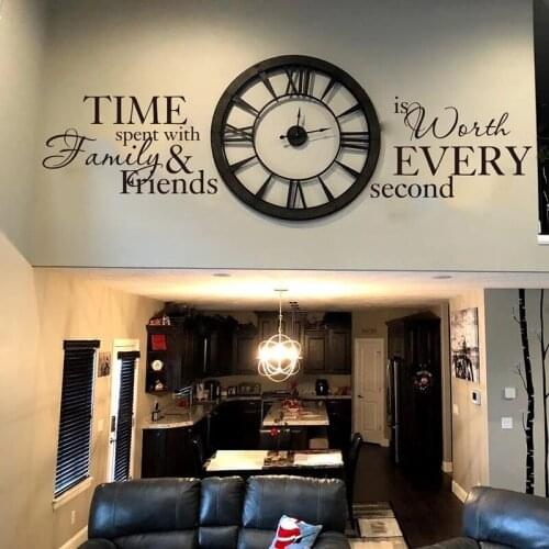 Vinyl Large Time Spent with Family is Worth Every Second Wall Stickers Bedroom Livingroom Clock Time Family Love Decals DW10641