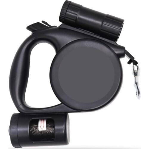 Dog Leash Retractable 15 ft Tangle-Free Nylon Tape Retractable Dog Leash with Flashlight and Storage Box Anti-Slip Handle