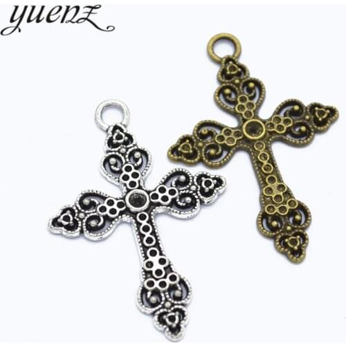 YuenZ 6 pcs Antique silver color Cross Charms Metal Pendant Diy Charms Necklace Jewelry Making 50*34mm T79