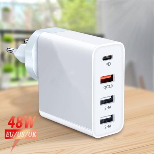 48W USB C Charger PD Cargador Type C Adapter QC 3.0 18W Muti Usb Quick Charger for Samsung S21 Iphone Google Pixel 6 Redmi 10 9t