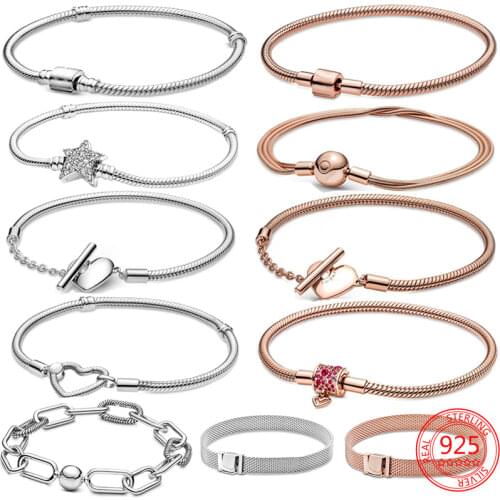 Hot Sale 100% Real 925Silver Bracelet Fit Original Design Beads Charms Bangle DIY Jewelry Making Gift for Women