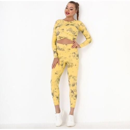 Women Gym Fitness Yoga Set High Waist Fitness Yoga Clothes Sports Long Sleeve Fitness Sports Running Leggings Yoga Fitness Suit