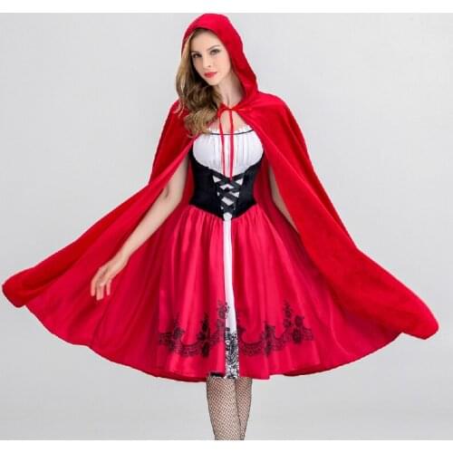 6XL Women Fairy Tales Little Red Riding Hood Costume Red Cap Cloak Adult Anime Cosplay Cape Clothing Halloween Purim Party Dress