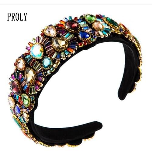 PROLY New Fashion Women Baroque Hairband Pearls Rhinestones Headband Top Luxurious Headwear Party Wedding Hair Accessories