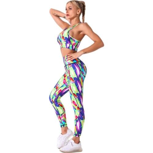 2021 Women Sexy Sleeveless Tank Crop Top Two Pieces Outfit Sport Set Printing Long Legging Pants Yoga Tracksuit Casual Sweatsuit