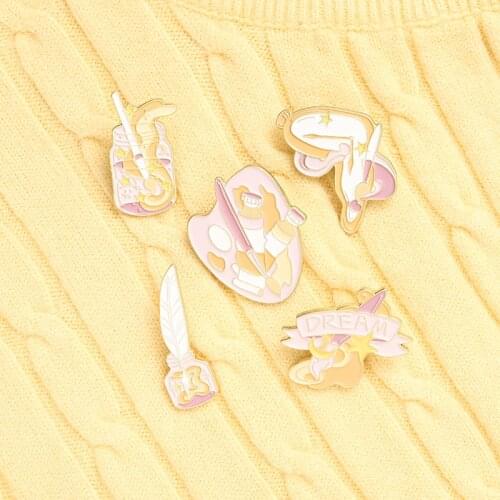 Dream Artist Enamel Pins Custom Brush Palette Paint Clock Badges for Shirt Coat Lapel Pin Brooches Jewelry Gifts for the painter
