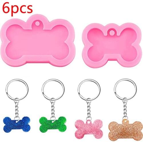 6PCS Shiny Dog Bone Silicone Keychain Mold Epoxy Resin Mould Dog Tag Label Molds Handmade Diy Jewelry Making