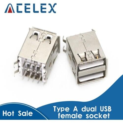 10Pcs Double USB Type A Female Solder Jacks Connector PCB Socket USB-A type 90 Degrees 4pins