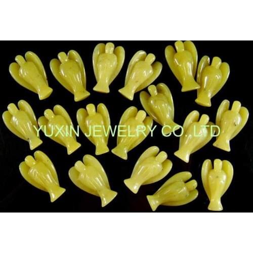 20pcs New Arrival !!! Fashion Natural Lemon jades Angel Figurine Charms Statue Carved Angel With Wing Pendant Stone Pendants