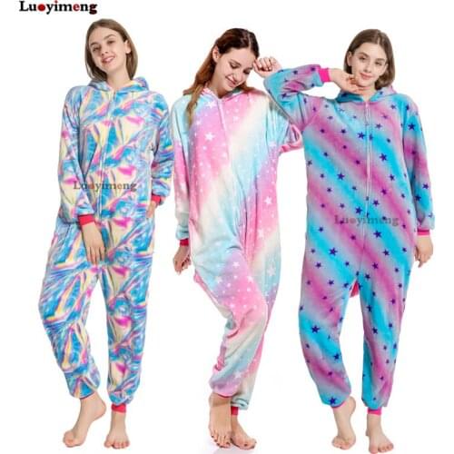 2019 Winter Women Animal Pajamas Stitch Unicornio Sleepwear Onesie Unicorn Pijimas Sets Kugurumi Men Adult Flannel Panda Nightie