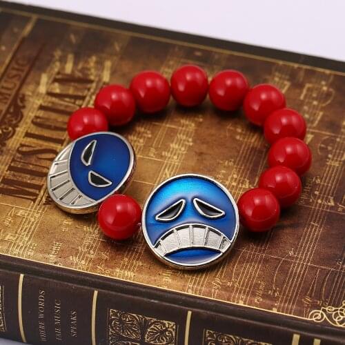 2021 New Anime Red Bead Bracelet One Piece Luffy Necklace White Beard Fire Fist Ace Bracelet Accessories Jewelry