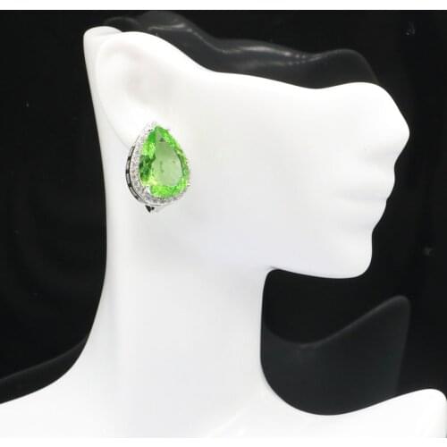 22x16mm Stunning Drop 18x13mm Green Tsavorite Garnet CZ Gift For Girls Silver Earrings